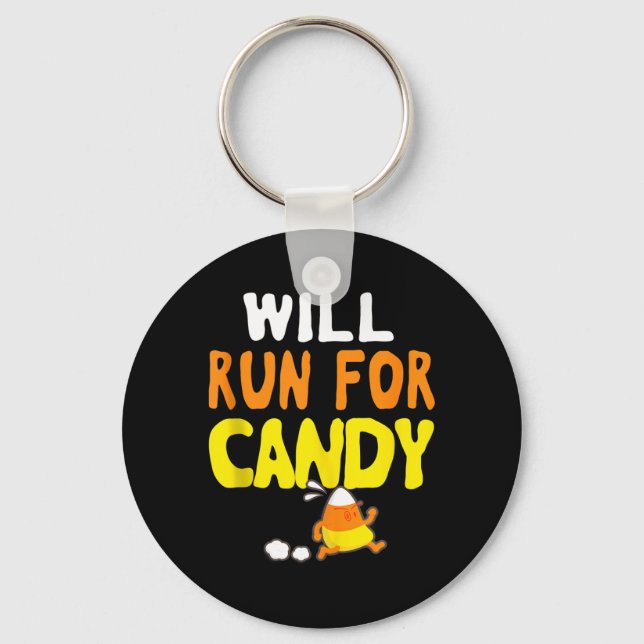 Will Run For Candy Funny Halloween Runner Graphic Key Ring (Front)