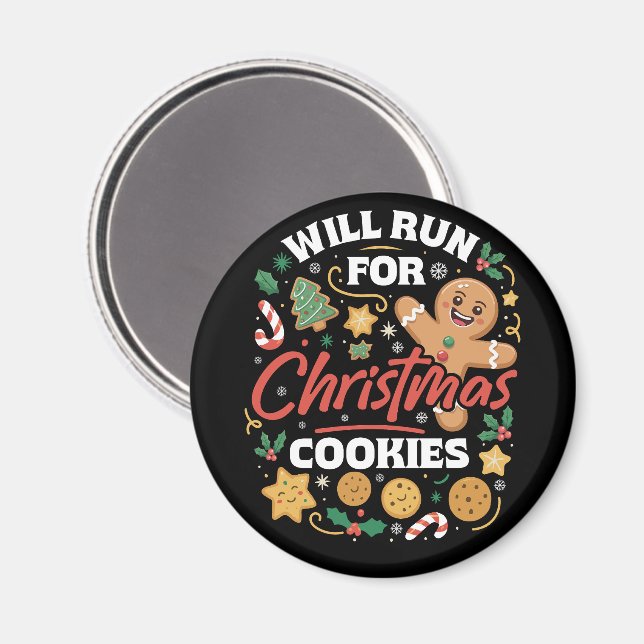 Will Run For Christmas Cookies Funny Running Xmas Magnet (Front/Back)