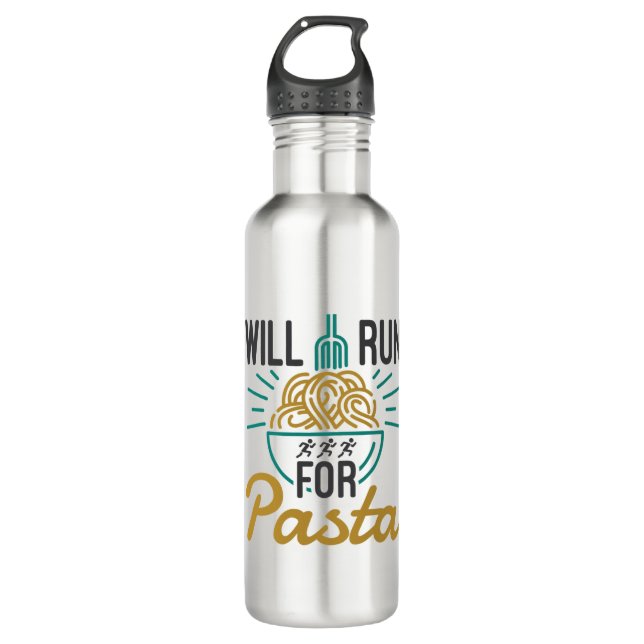 Will Run for Pasta Funny Running Runner 710 Ml Water Bottle (Front)