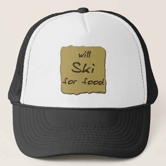 Will Ski For Food Trucker Hat (Front)