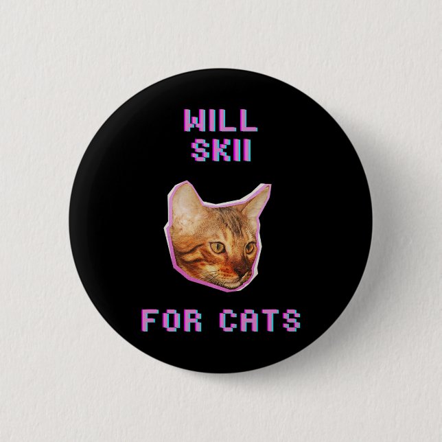 Will Skiing For Cats Funny Winter Snow Adventure  6 Cm Round Badge (Front)