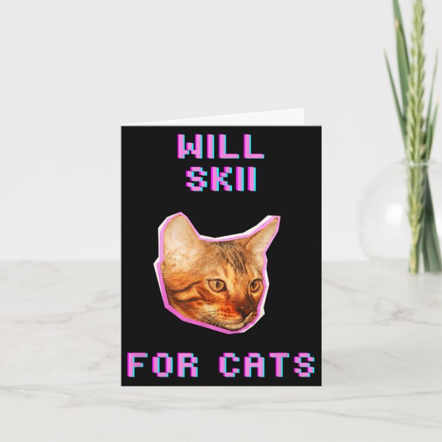 Will skiing for cats funny winter snow adventure  card (Front)