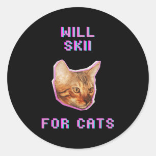 Will Skiing For Cats Funny Winter Snow Adventure Classic Round Sticker