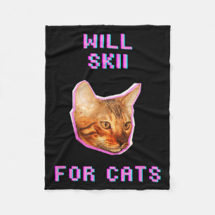 Will skiing for cats funny winter snow adventure fleece blanket