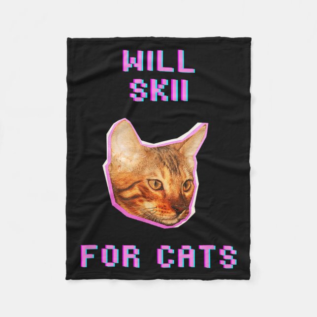 Will skiing for cats funny winter snow adventure  fleece blanket (Front)