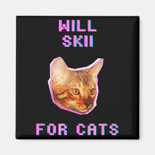 Will skiing for cats funny winter snow adventure magnet