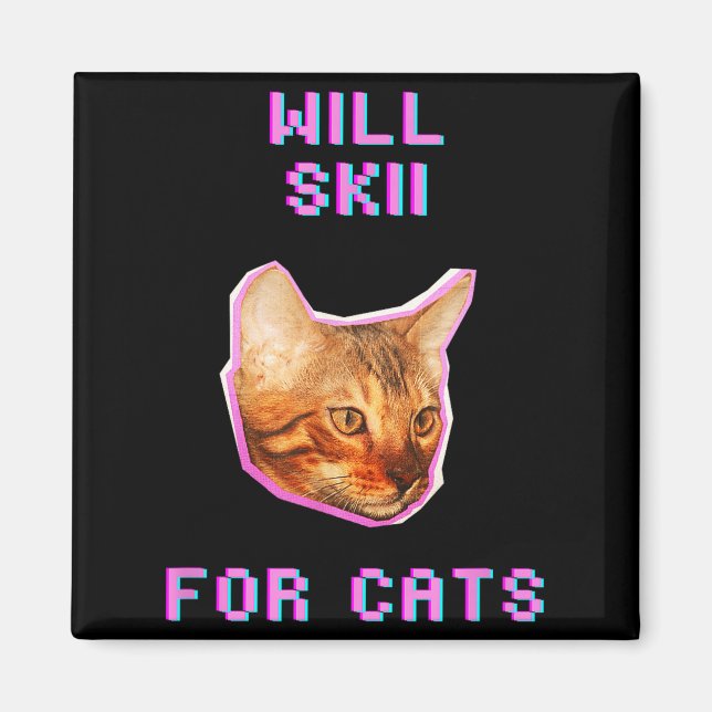 Will skiing for cats funny winter snow adventure  magnet (Front)
