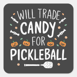 Will Trade Candy For Pickleball Spooky Halloween Square Sticker