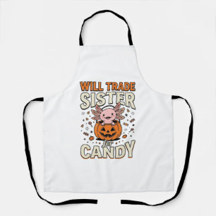 Will Trade Sister for Candy Axolotl Halloween Desi Apron