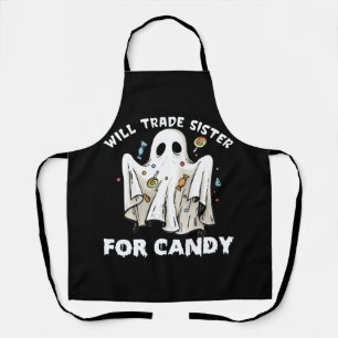 will trade sister for candy cute halloween ghost apron