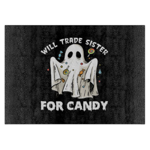 will trade sister for candy cute halloween ghost cutting board