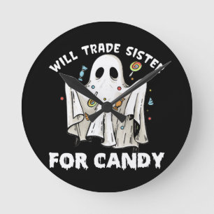 will trade sister for candy cute halloween ghost round clock