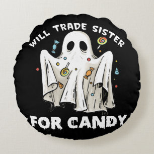 will trade sister for candy cute halloween ghost round cushion