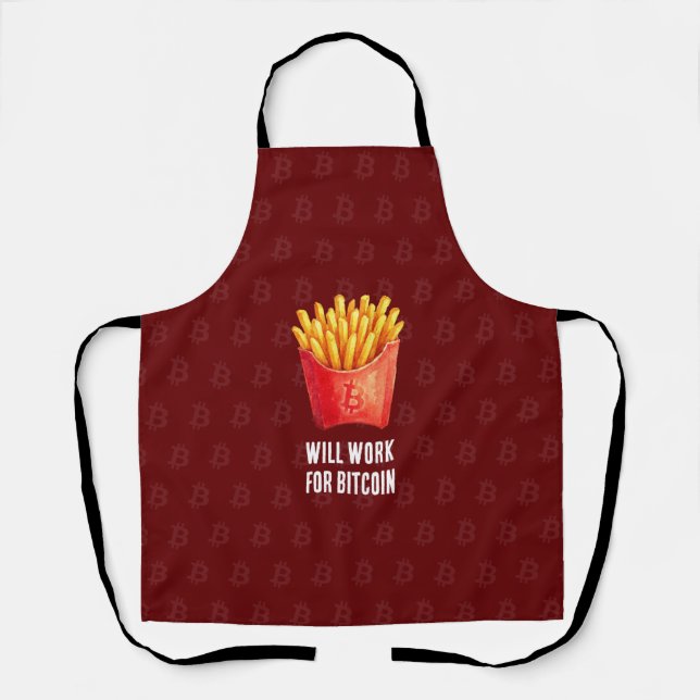Will Work For Bitcoin (Red) Apron (Front)