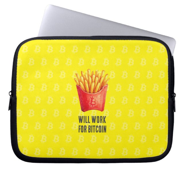 Will Work For Bitcoin (Yellow) Laptop Sleeve (Front)