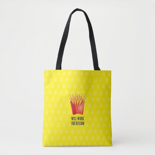 Will Work For Bitcoin (Yellow) Tote Bag (Front)