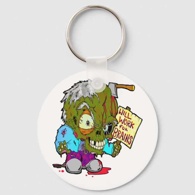 Will Work for Brains Key Ring (Front)