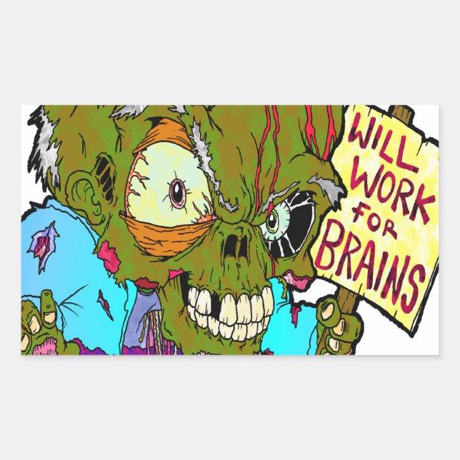 Will Work for Brains Rectangular Sticker (Front)