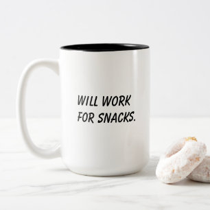'Will Work For Snacks' Funny Coworker Gift Two-Tone Coffee Mug