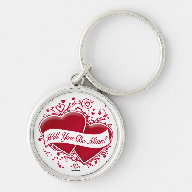 Will You Be Mine? Red Hearts Key Ring (Front)