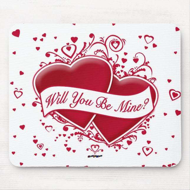 Will You Be Mine? Red Hearts Mouse Pad (Front)