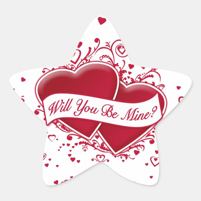 Will You Be Mine? Red Hearts Star Sticker (Front)