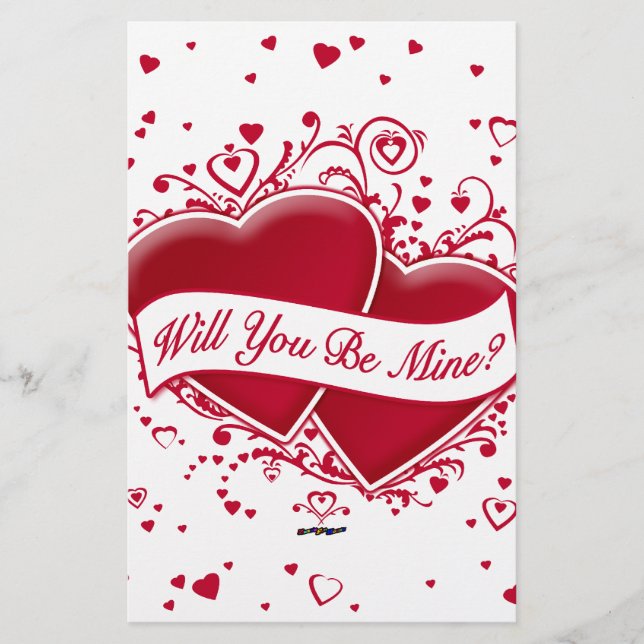 Will You Be Mine? Red Hearts Stationery (Front)