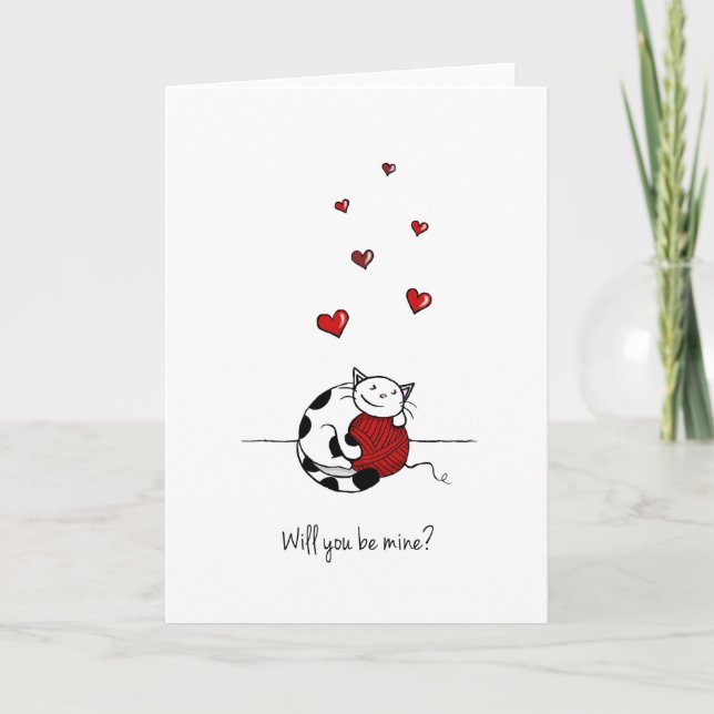 Will you be mine? Valentine's Day Card - Cute cat (Front)