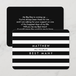 Will you be my Best Man? Black White Stripes Invitation
