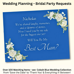 Will You Be My Best Man?  Cobalt Blue & White Rose