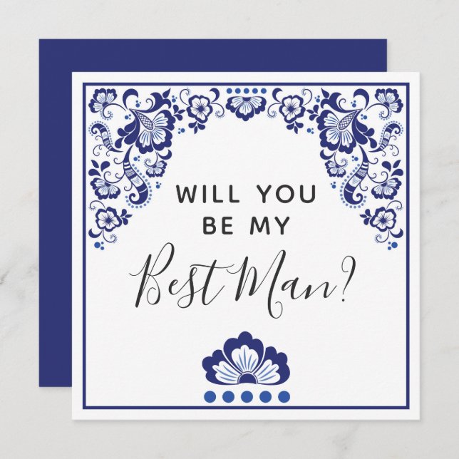Will You Be My Best Man? Delfts Blauw Delft Blue Invitation (Front/Back)
