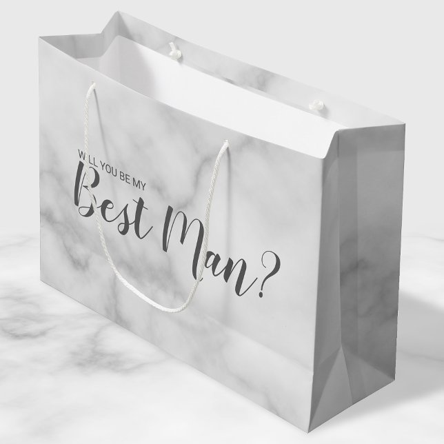 Will You Be My Best Man? Elegant Marble Script Large Gift Bag (Creator Uploaded)