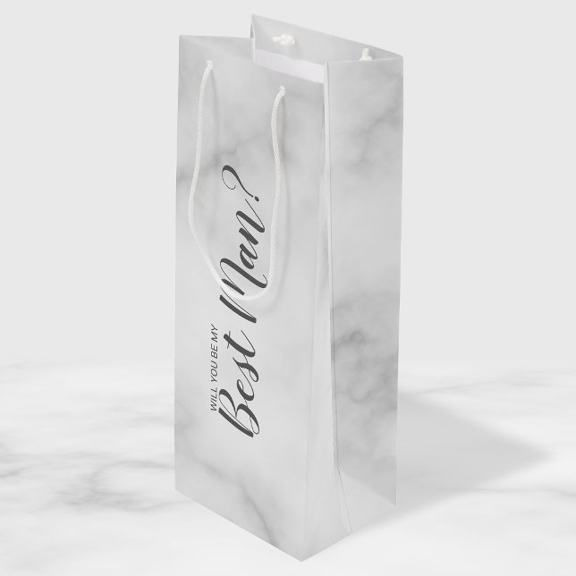 Will You Be My Best Man? Elegant Marble Script Wine Gift Bag (Creator Uploaded)