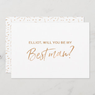 "Will you be my best man" Gold Rose Hand lettered Invitation