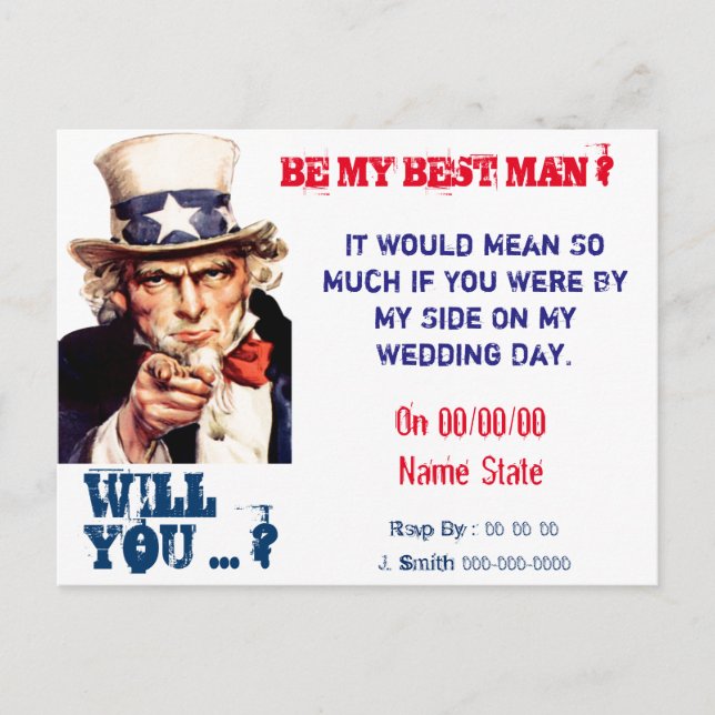 will you be my best man,groomsman invitation postcard (Front)