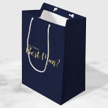 Will You Be My Best Man? Modern Proposal Medium Gift Bag<br><div class="desc">"Will You Be My Best Man?" Modern Proposal Gift Bag
features title "Will You Be My Best Man?" in gold modern script font style on navy blue background.

Please Note: The foil details are simulated in the artwork. No actual foil will be used in the making of this product.</div>