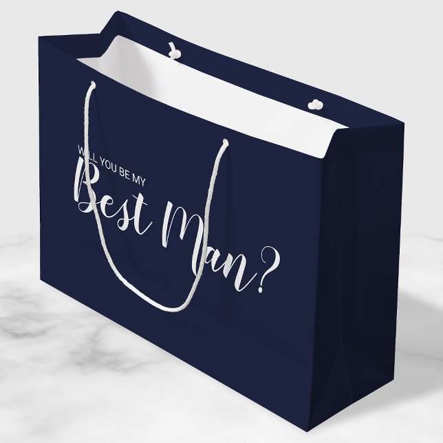 Will You Be My Best Man? Modern Script Navy Blue Large Gift Bag (Creator Uploaded)