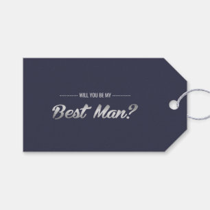 Will you be my Best Man? Navy Blue Silver Wedding Gift Tags