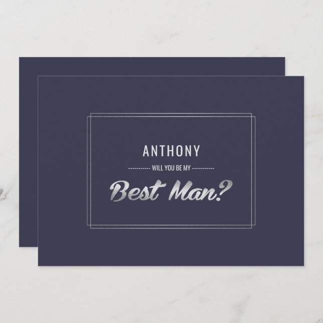 Will you be my Best Man? Navy Blue Silver Wedding Invitation (Front/Back)