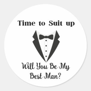 will you be my best man, proposal stylish tuxedo classic round sticker