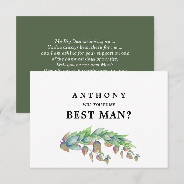 Will you be my Best Man? Rustic Botanical Invitation (Front/Back)