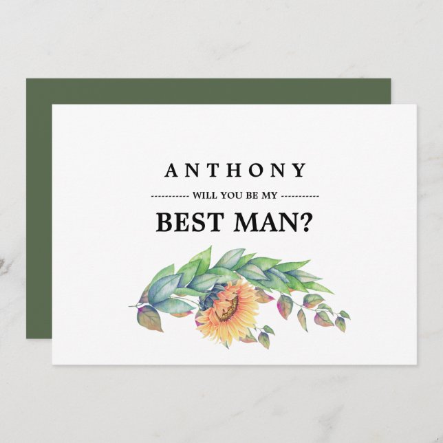 Will you be my Best Man? Rustic Sunflowers Invitation (Front/Back)