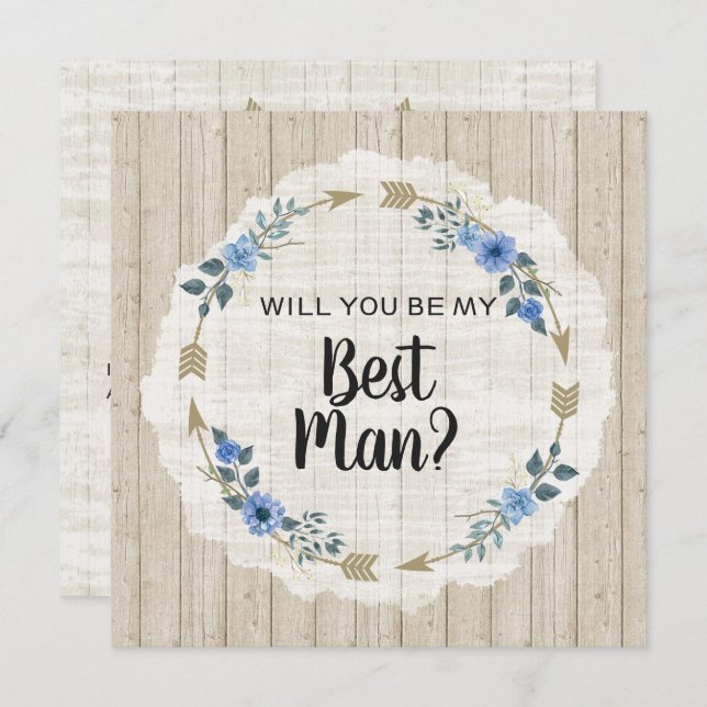 Will You Be My Best Man Rustic Wood Boho Arrows Invitation (Front/Back)