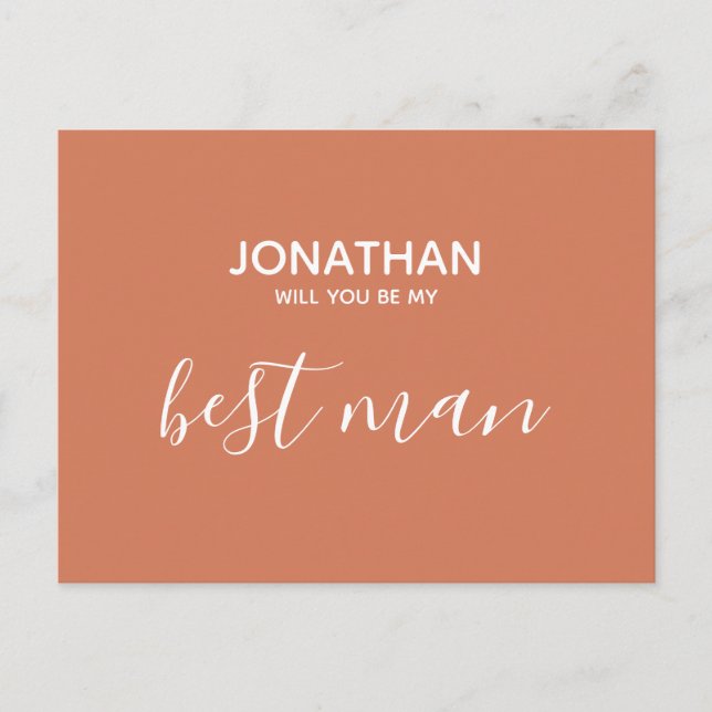 Will you be my best man simple terracotta invitation postcard (Front)