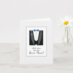 Will you be my Best Man? Tux with Blue Tie Card
