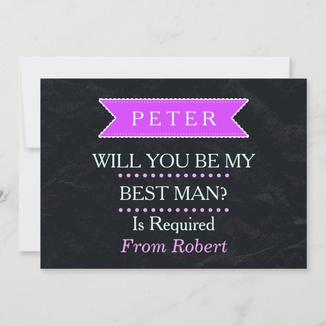 WILL YOU BE MY BESTMAN Black Purple ribbon Invitation (Front)