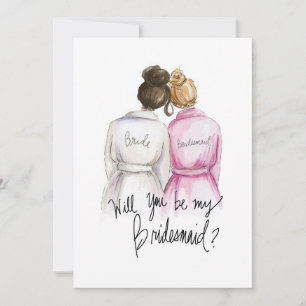 Will you be my BM? Dk Br Bun Bride Dk Bl Bun Maid Thank You Card