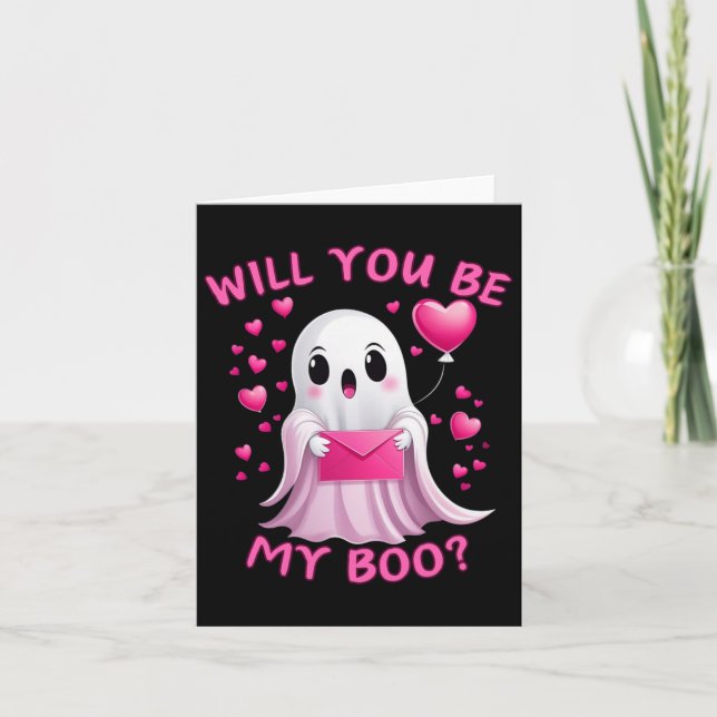 Will You Be My Boo Cute Ghost Valentine  Card (Front)