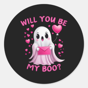 Will You Be My Boo Cute Ghost Valentine Classic Round Sticker