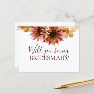 Will You be My Bridesmaid Autumn Sunflower Announcement Postcard